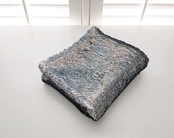 Hologram Iridescent/Black Reversible Sequin Weighted Lap Pad, weighted lap pad kid, anxiety relief, glass pellets