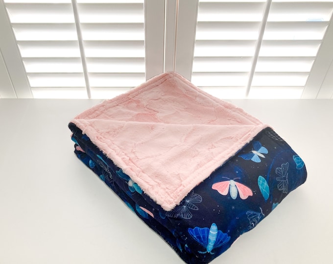 Navy Moth Minky Weighted Blanket
