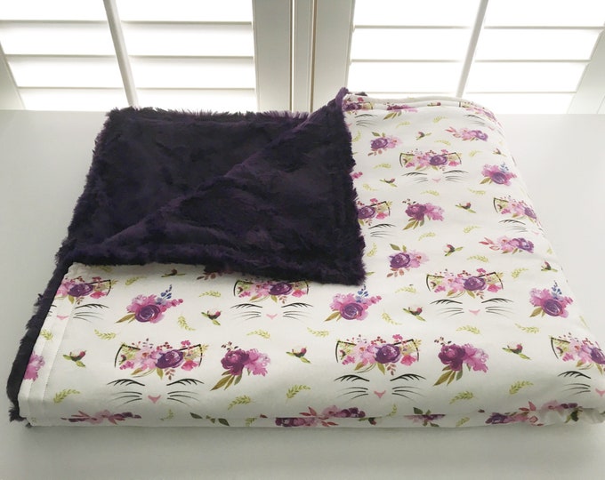 Floral Kitty Fleece Weighted Blanket