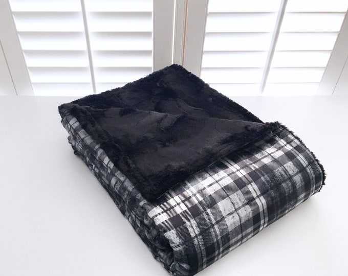 Black/Gray Plaid Satin Weighted Blanket