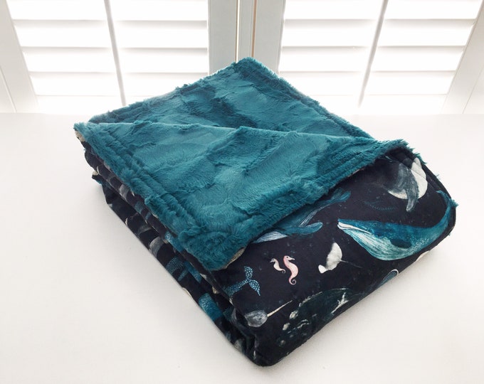 Charcoal Whale Satin Weighted Blanket