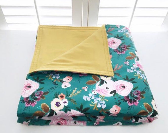 Teal Floral Organic Cotton Sateen Weighted Blanket