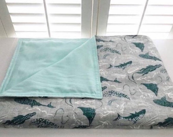 Teal Sea Animals Organic Cotton Sateen Weighted Blanket