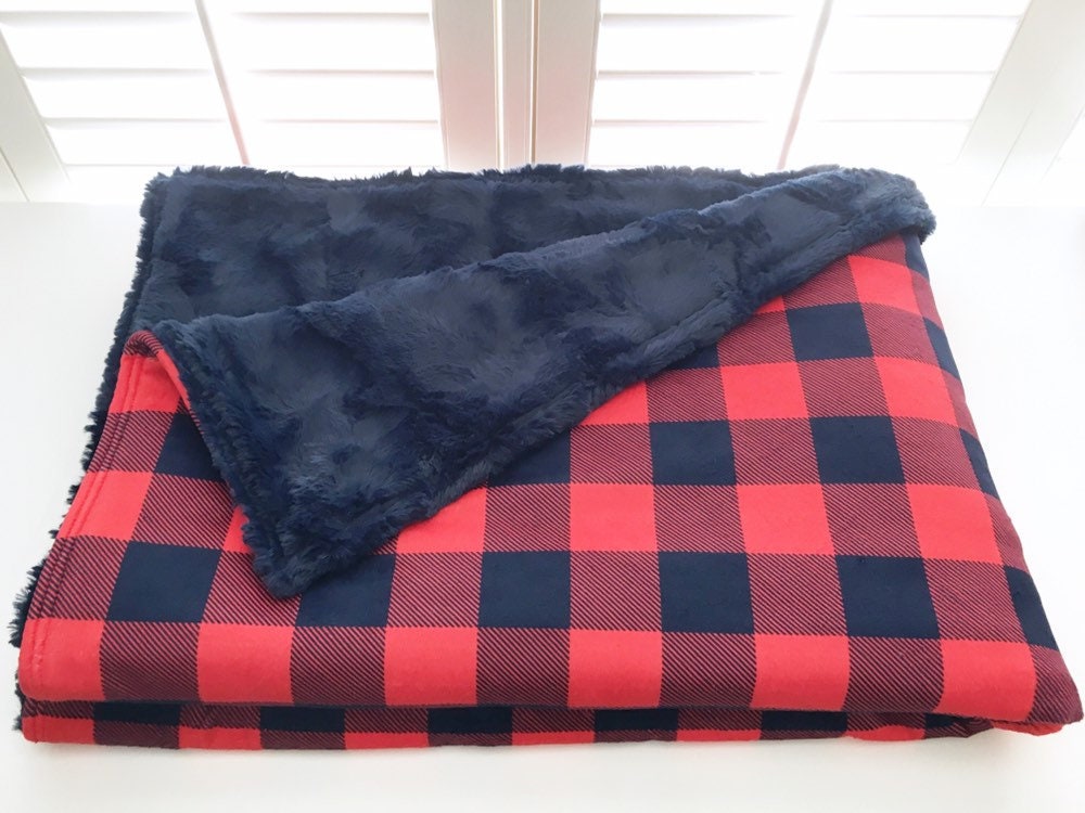 Red Navy Plaid Weighted Blanket