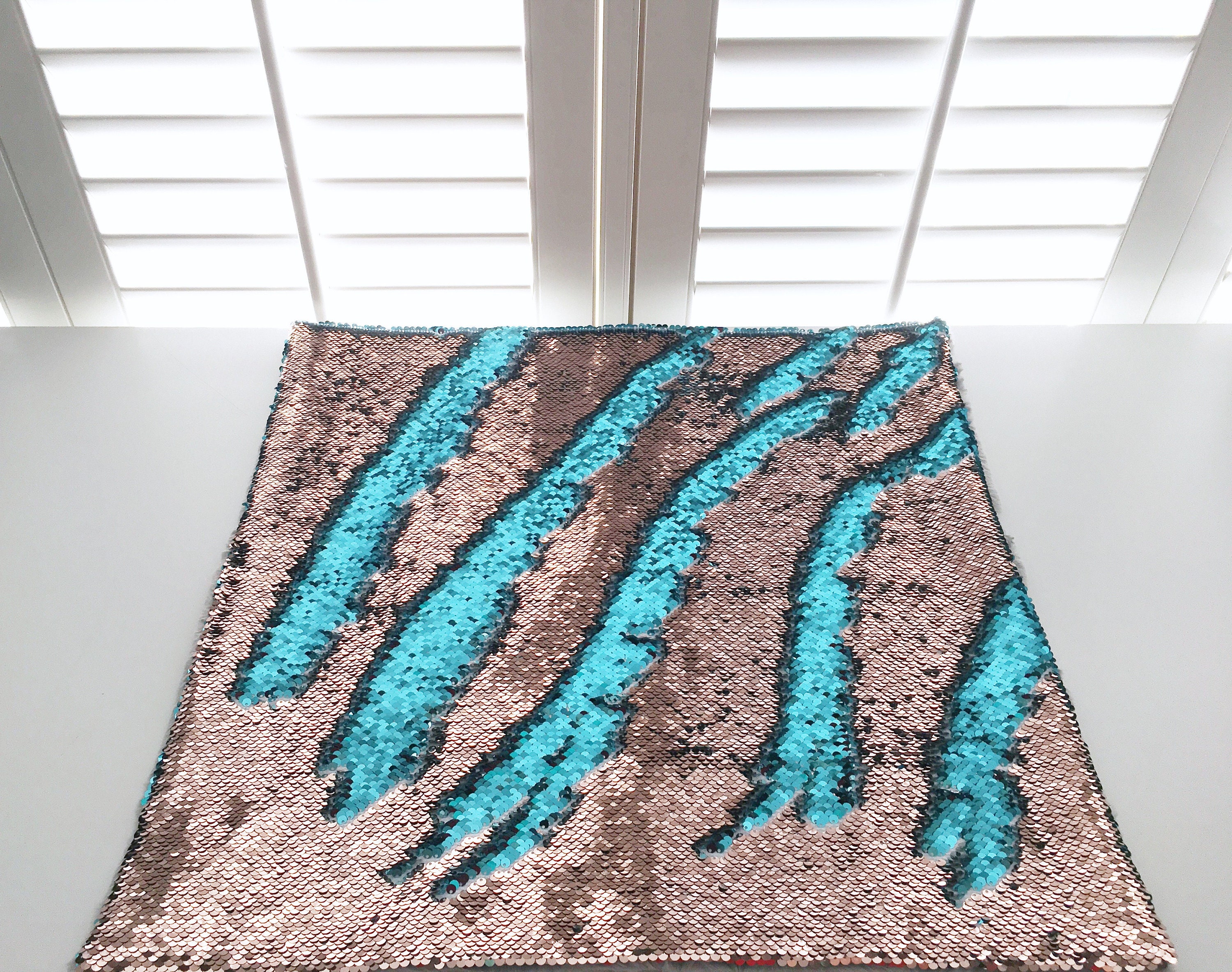 Rose gold/turquoise reversible sequins weighted blanket