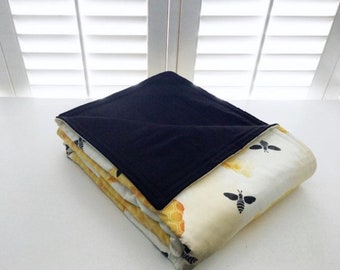 Honey Bees Organic Cotton Sateen Weighted Blanket, anxiety relief, autism, insomnia, minky or cooling weighted blanket