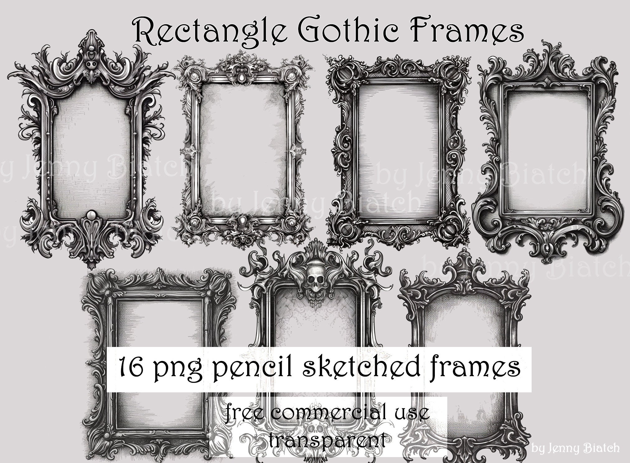 Gothic Rectangle Frame Clipart: Ornate Pencil Sketch (transparent PNG ...