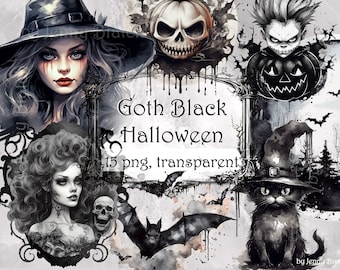 Adesivi clipart gotici per Halloween: Dark Academia PNG trasparente (Download immediato)