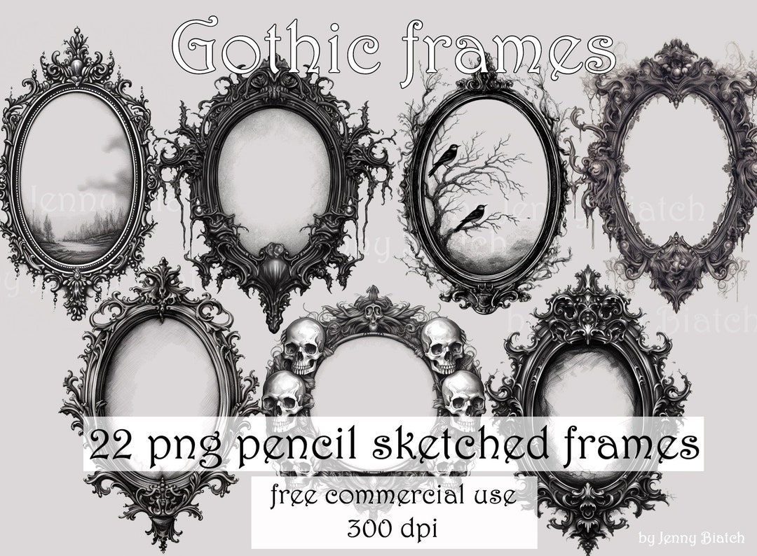 Gothic Frame Oval Frame Pencil Sketch Transparent Overlay Etsy