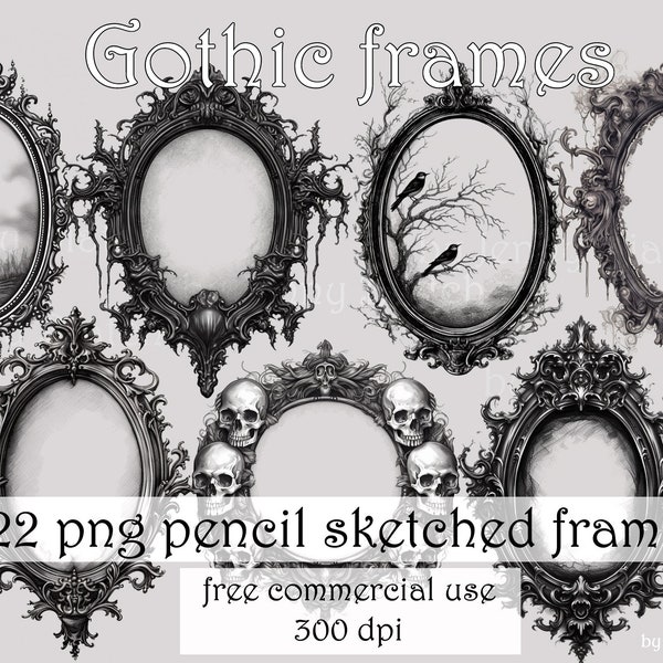 Gothic oval frame, pencil sketch, transparent PNG, Photoshop overlay, 300 dpi, Halloween clipart, for commercial use, gothic tattoo design