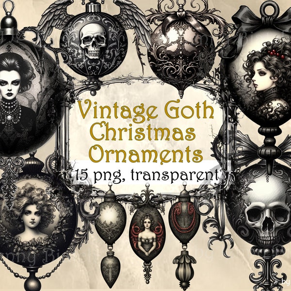 Vintage Goth, Halloween Christmas ornaments, Xmas print on demand design ideas, transparent PNG, clipart, instant download, 300 dpi