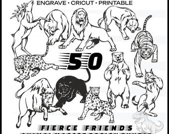 Paquete de más de 50 mascotas feroces SVG PNG, camisetas de mascota, archivo de diseño de corte de mascota, vector de animal salvaje, felino grande PNG, Cricut y silueta, equipos y marcas