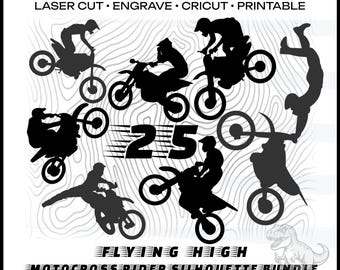 Archivo de corte láser de motocross para motociclista, corte de arte de pared para CNC, láser, plasma, Cricut, Glowforge, calcomanías para moto deportiva, paquete vectorial
