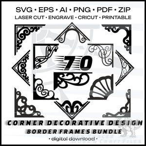 Corner laser svg Filigree corner designs Corner svg bundles Corners frame svg Corner border png Decorative corner template Cricut corners