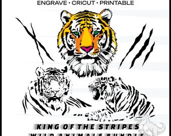 Paquete SVG de tigre, cabeza de tigre, archivo PNG de corte de tigre rugiente para Cricut, silueta, adhesivo de tigre, grabado láser, diseño de tatuaje, descarga instantánea