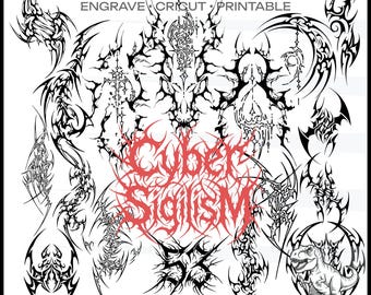 Paquete neotribal CyberSigilism SVG PNG / Arte vectorial digital para ropa, camisetas, bolsos, tatuajes, grabados, Cricut, plantillas y pegatinas