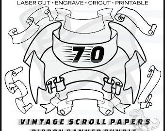 Banner vintage svg Banner de cinta para corte láser Bunner svg paquete Marco ornamentado silueta de banner Scroll svg archivo láser Scroll papper clipart