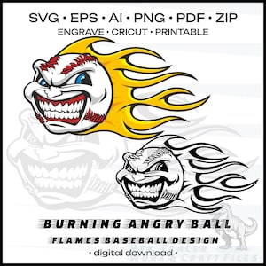 Flamme de baseball SVG Fire Baseball Clipart Burning baseball conception de chemise de baseball Baseball avec flammes dessin Fichiers de conception de baseball de flammes