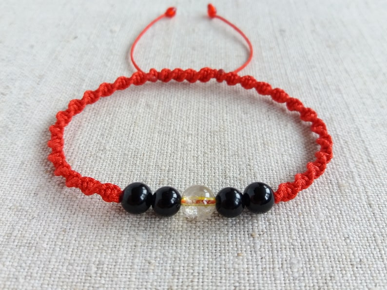Rutilate Quartz Black Tourmaline bracelet Protection Evil eye gift Heal Balance Good luck Spiritual Anxiety Red cord 6mm bead Women jewelry