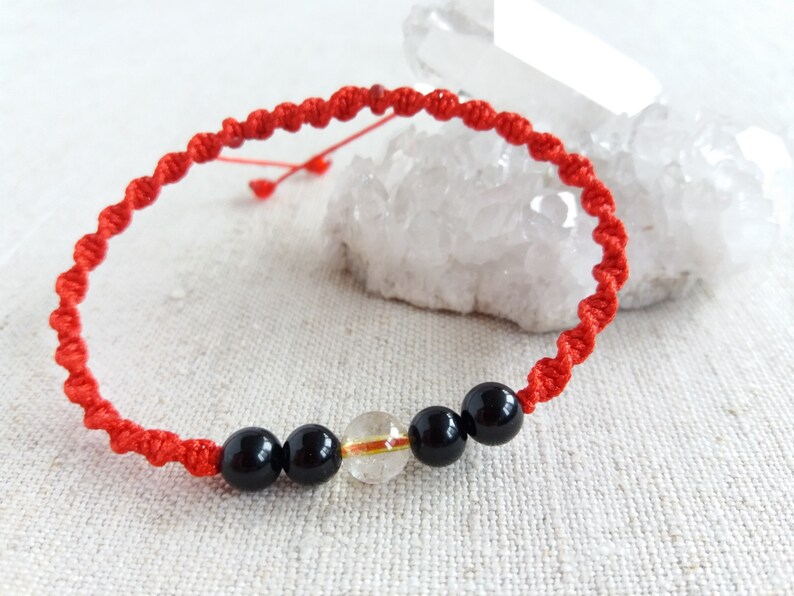 Rutilate Quartz Black Tourmaline bracelet Protection Evil eye gift Heal Balance Good luck Spiritual Anxiety Red cord 6mm bead Women jewelry