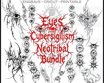 Paquete SVG de ojos de cibersigilismo / Diseños de tatuajes góticos neotribales para grabado, ropa urbana y decoración oscura / Imágenes prediseñadas de arte vectorial digital