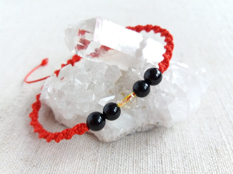 Rutilate Quartz Black Tourmaline bracelet Protection Evil eye gift Heal Balance Good luck Spiritual Anxiety Red cord 6mm bead Women jewelry