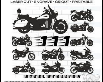 Paquete de motocicletas SVG PNG, motocicleta Chopper, motocicleta clásica, archivo de corte para Cricut, calcomanía de pared, grabado, plantilla de silueta, enrutador CNC