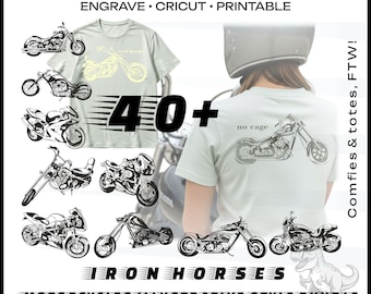 Motorcycle SVG Bundle - Illustrastrative style Designs for Tshirts, Stickers, Cricut – Chopper, Vintage, Sportbike, Silhouette –PNG Included