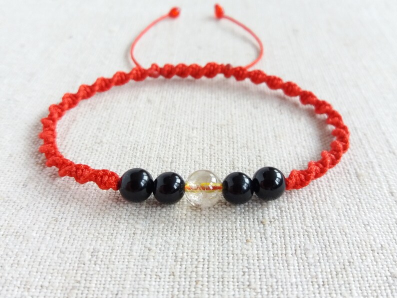 Rutilate Quartz Black Tourmaline bracelet Protection Evil eye gift Heal Balance Good luck Spiritual Anxiety Red cord 6mm bead Women jewelry