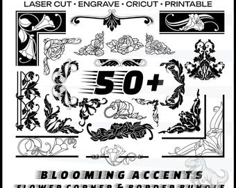 Esquina floral SVG Borde de flores SVG Paquete Flor cortada a láser Plantilla de esquina botánica Flor de Cricut SVG Borde de boda SVG Esquina decorativa