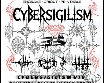 Paquete de diseño neotribal de cibersigilismo Y2K: diseño de camiseta o sudadera con capucha - Marca de diseñador Ornamental Dark para tatuajes, ropa y arte imprimible