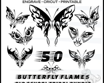 Archivo de corte y grabado de mariposa Paquete de SVG de llamas de fuego Archivos de corte de mariposa para Cricut Archivos de grabado de mariposa Llamas tribales SVG Llamas SVG