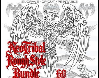 Paquete SVG de águila estilo neotribal: águilas en vuelo, silueta tribal para camisetas, bolsos, pantalones, sudaderas, tatuajes, diseños de corte e impresión.
