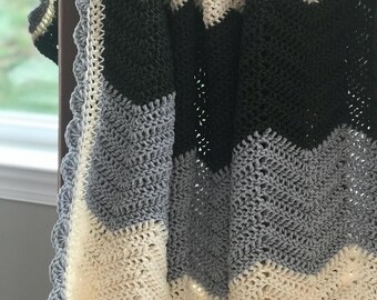 The Peggy | Handmade Crochet 3 Color Chevron | CUSTOM | Repeat Block Pattern | You Choose Colors & Size