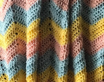 The Sansa | Handmade Crochet 3 Color Chevron Afghan | CUSTOM | Repeat Pattern | You choose Colors & Size