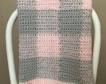 Die Grazie | Gehäkelte handgemachte Gingham Babydecke | BENUTZERDEFINIERTE | Sie wählen Farbe