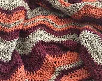 The Rhett | Crochet Handmade 3 Color Chevron Afghan in a Random Pattern | CUSTOM | Choose Colors and Size