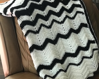 The Penny | Crochet Handmade 2 Color Chevron Afghan | CUSTOM | Random Pattern | You Choose Color & Size