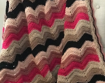 The Amanda | Crochet Handmade Ripple 6 Color Chevron Afghan | CUSTOM | You Choose Color & Size