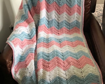 The Rebecca | Handmade Crochet 3 Color Chevron Afghan | CUSTOM | Simply Soft Yarn | Choose Colors & Size