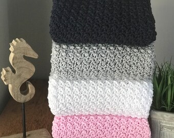 The Sara | Handmade Crochet Seed Stitch Cotton Baby Blanket | CUSTOM | 34" x 36" | You Choose Color