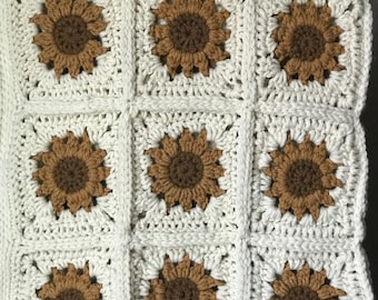 The Wildflower | Handmade Crochet Granny Square Flower Blanket | CUSTOM | You Choose Color & Size