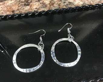 Silver Hammered hoop earrings