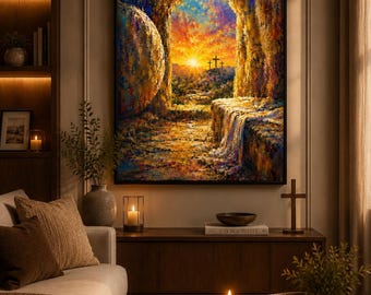 Luxury Framed Christian Canvas 16x20 | Empty Tomb Resurrection Wall Art | Ready to Hang Decor