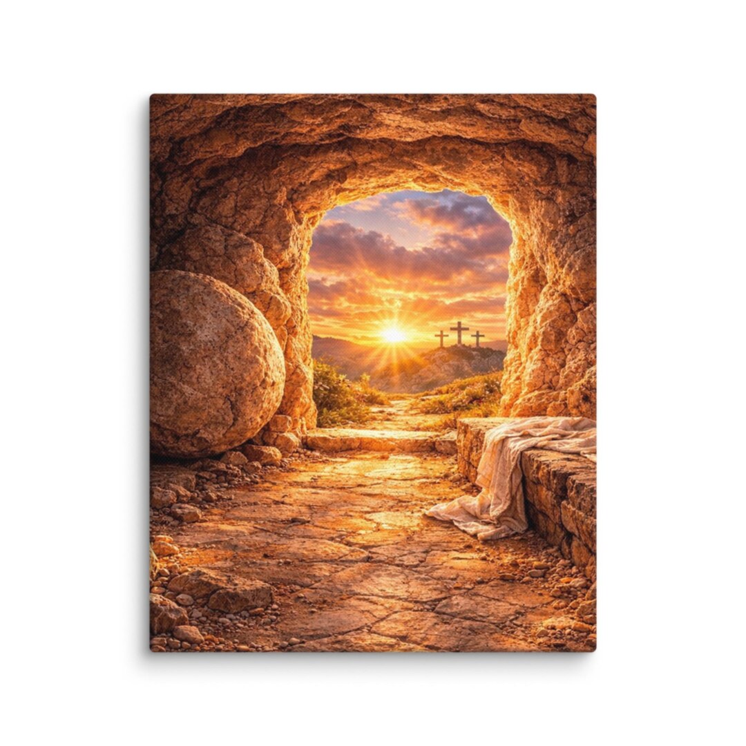 Jesus Resurrection Canvas Art – Empty Tomb Sunrise Christian Decor ...