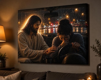 Jesus Comforting Woman Christian Canvas Wall Art | Luxury Emotional Jesus Ready to Hang Decor