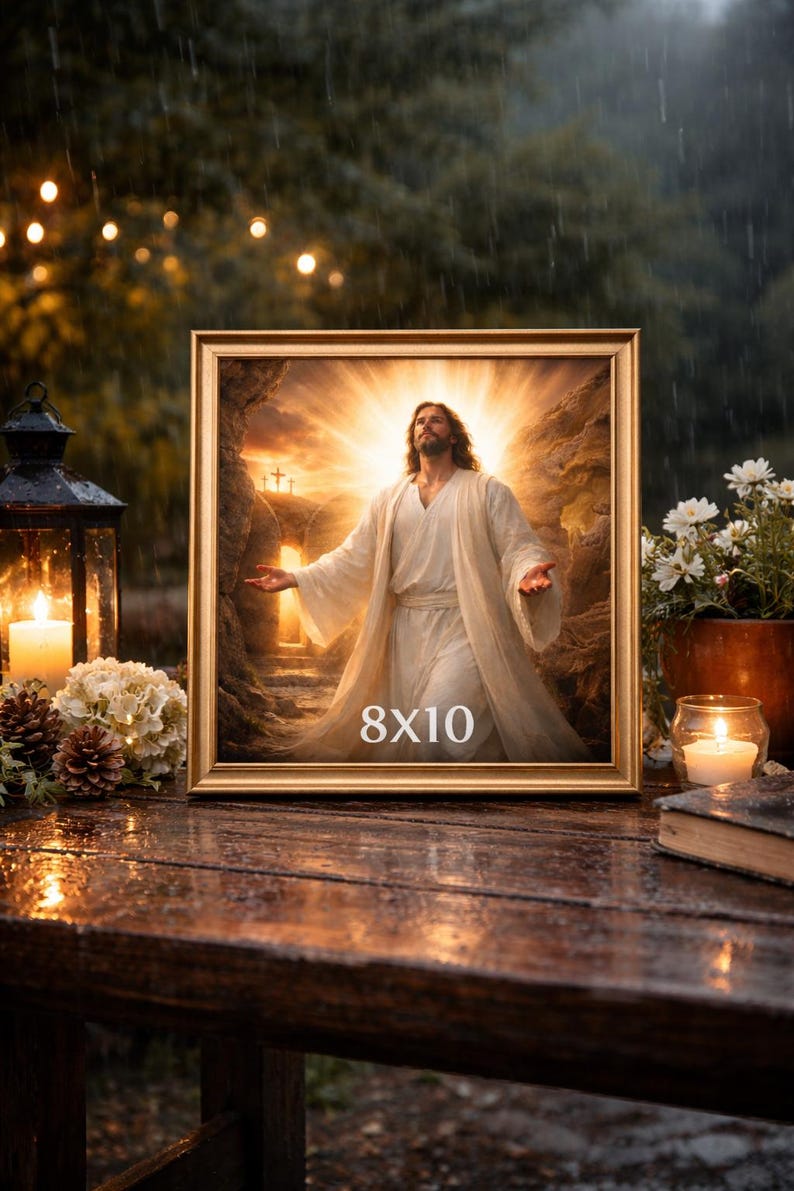 Jesus resurrection wall art printable 8x10 outdoor display with candles