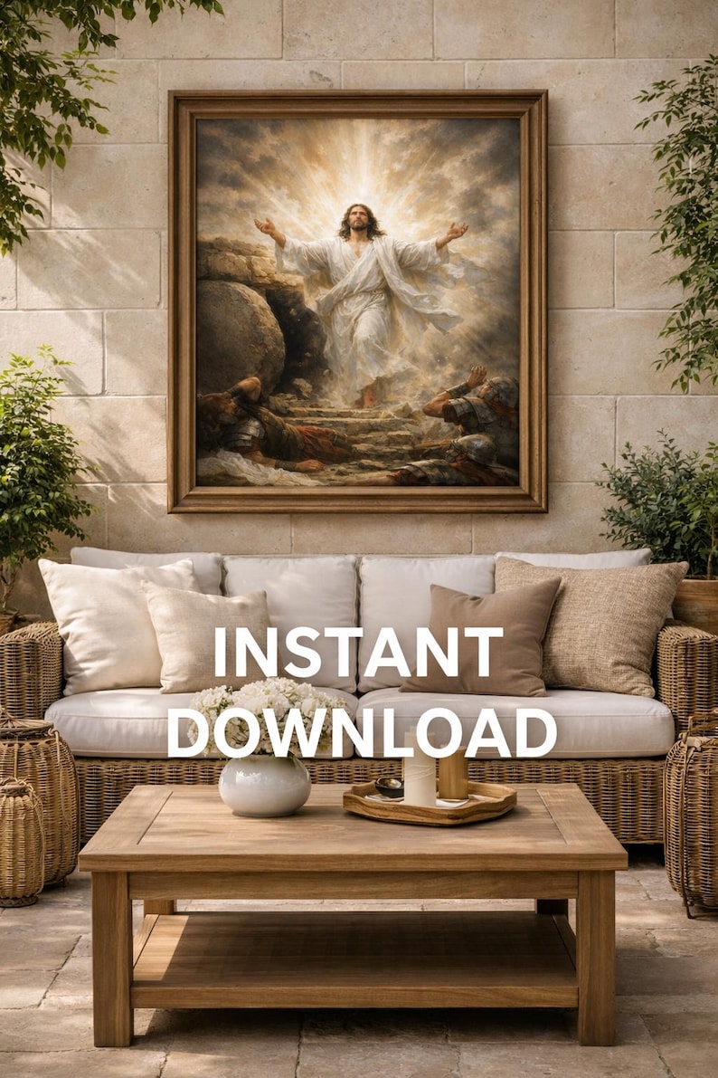 Jesus Resurrection Wall Art Print, Christian Nursery Decor, Bible Art ...