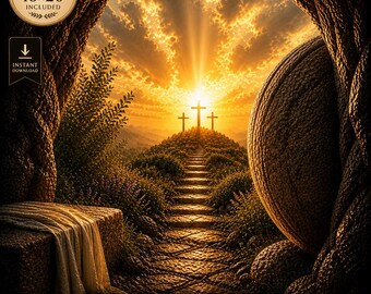 Christian Wall Art Printable | He Is Risen Empty Tomb | Bible Verse Decor Gift