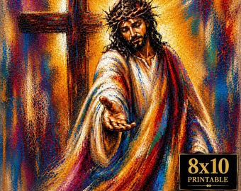 Colorful Jesus Wall Art Printable | Christian 8x10 Download | Faith Decor Gift